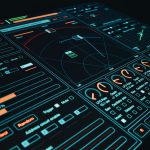 Interface digital com elementos gráficos e controles interativos, usada como ilustração de um sistema de controle tecnológico.