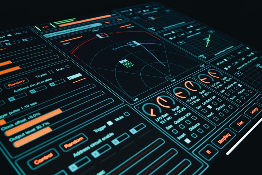 Interface digital com elementos gráficos e controles interativos, usada como ilustração de um sistema de controle tecnológico.
